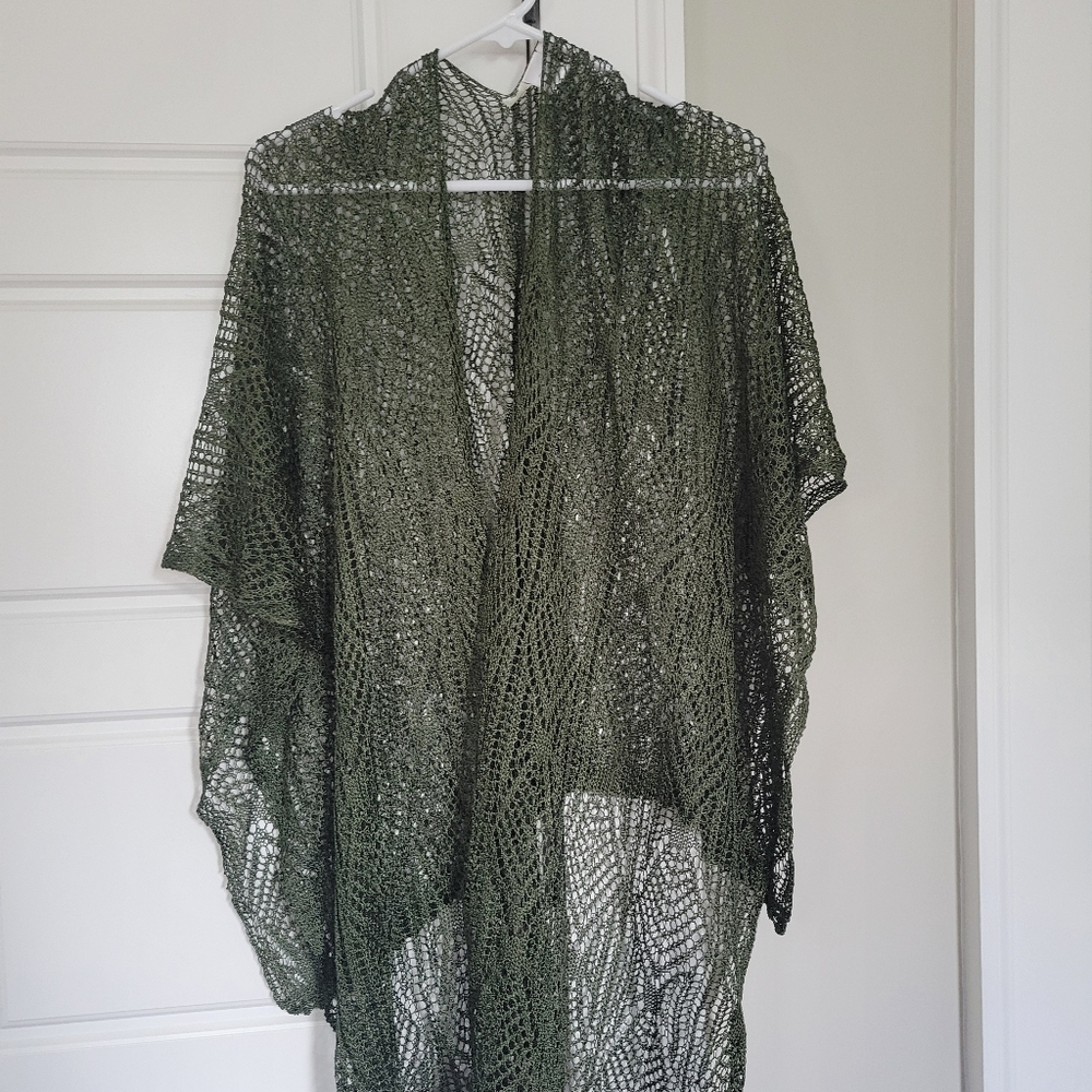 Coldwater Creek Forest Green Crochet Cover-Up